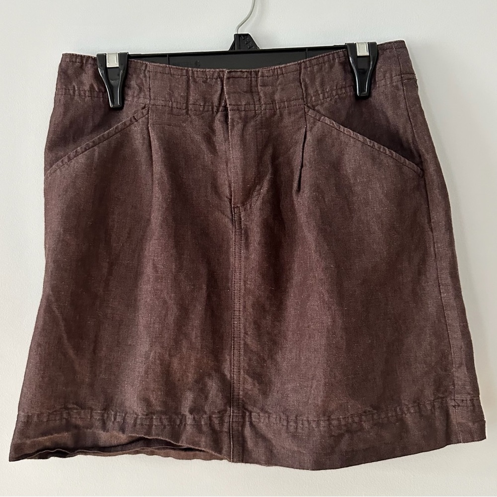 Ann Taylor SZ 2 Brown Linen Mini Skirt with front and back pockets